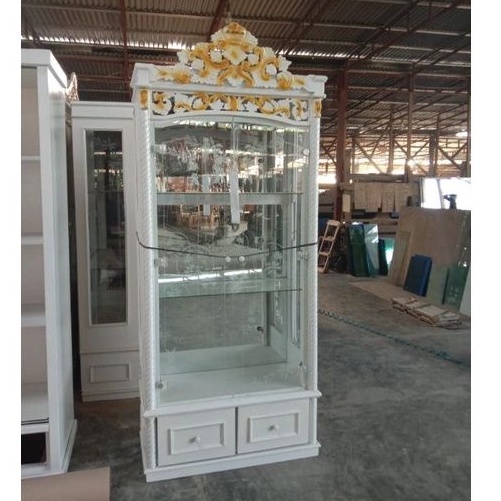 Lemari Hias Kaca Pajangan Kristal Kayu 2 Pintu Rata MR