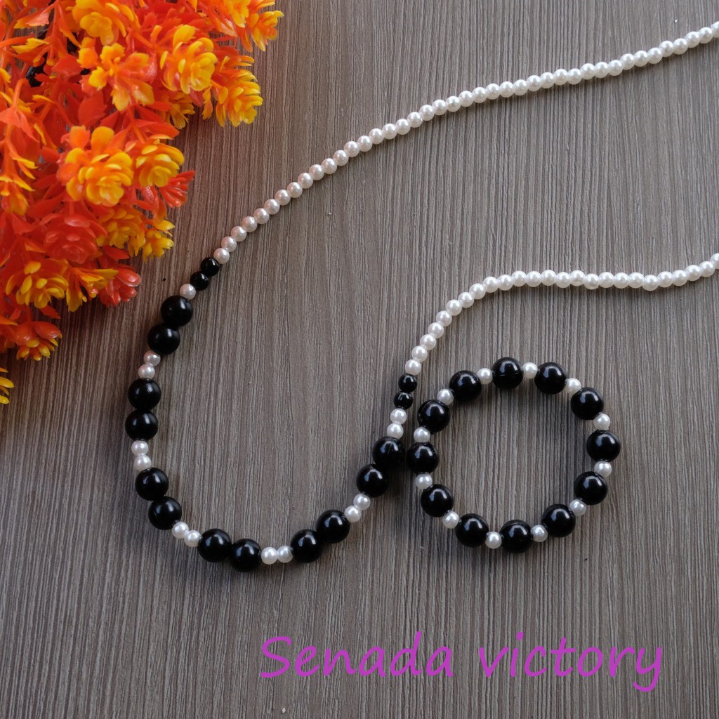 Senada Victory Kalung Set Kalung Gelang Mutiara Cantik Hitam Putih SVK00018