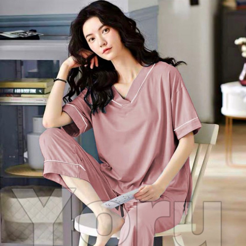 Pamelo PVL Stelan Katun Rayon Adem daily style Baju Tidur wanita Piyama Katun Rayon Korea Style