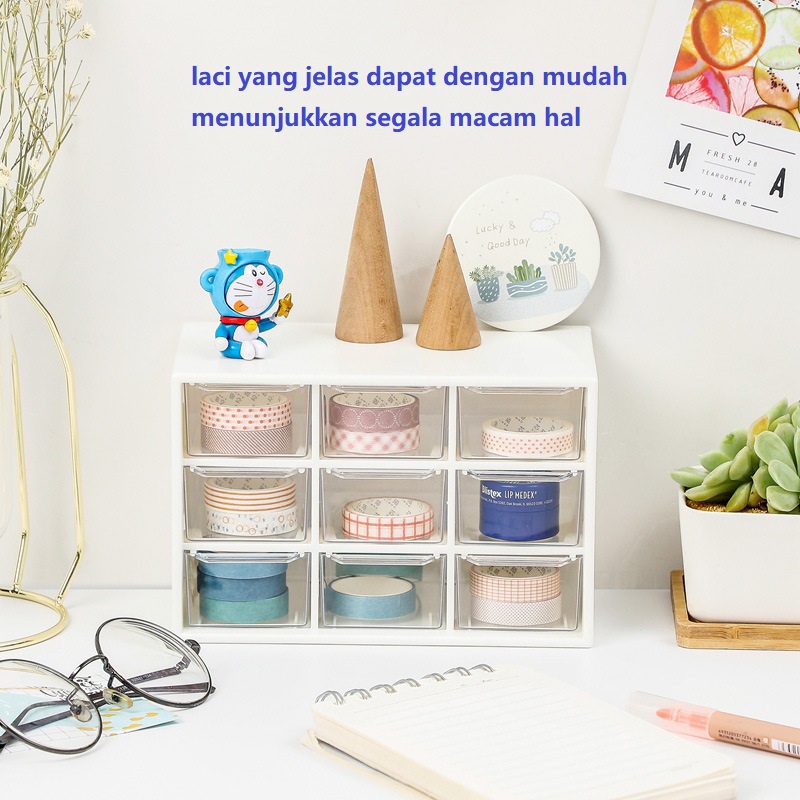 9 Laci Mini Rak Mini Kotak Aksesoris Kotak Laci Mini Container rak kecil aesthetic Laci Kecil dengan stiker gratis