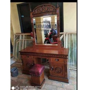 Meja rias ukir kaca cermin meja kursi Tolet makeup riasan kayu jati