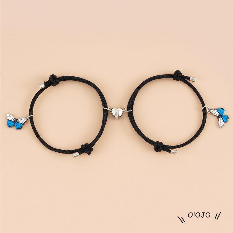 2Pcs Fashion Gelang Pasangan Magnetik Kupu-kupu Warna Tenunan Aksesoris Unisex - ol