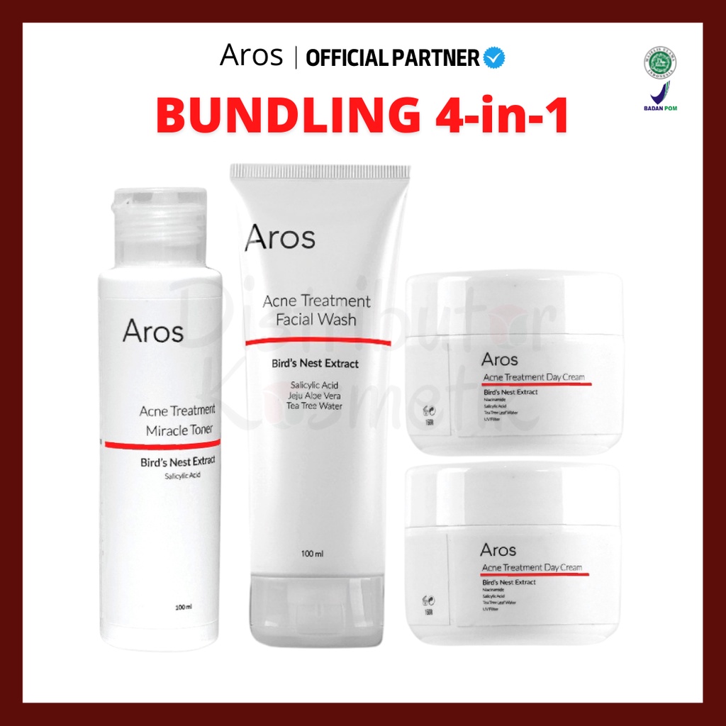 AROS Paket Acne Treatment Serum, Facial Wash, Miracle Toner, Day Cream, Night Cream - Paket Perawatan Wajah BPOM