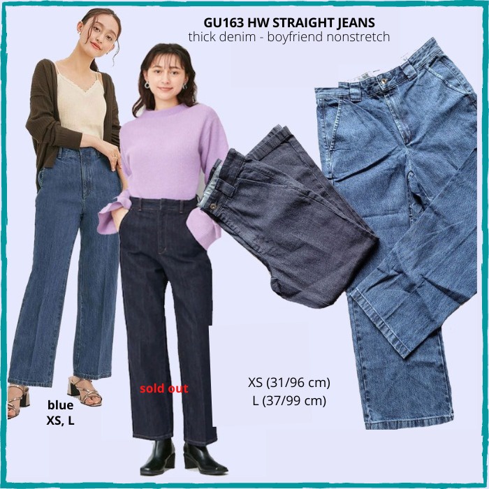 Celana Jeans Wanita Gu 163 Hw Straight Jeans Blue