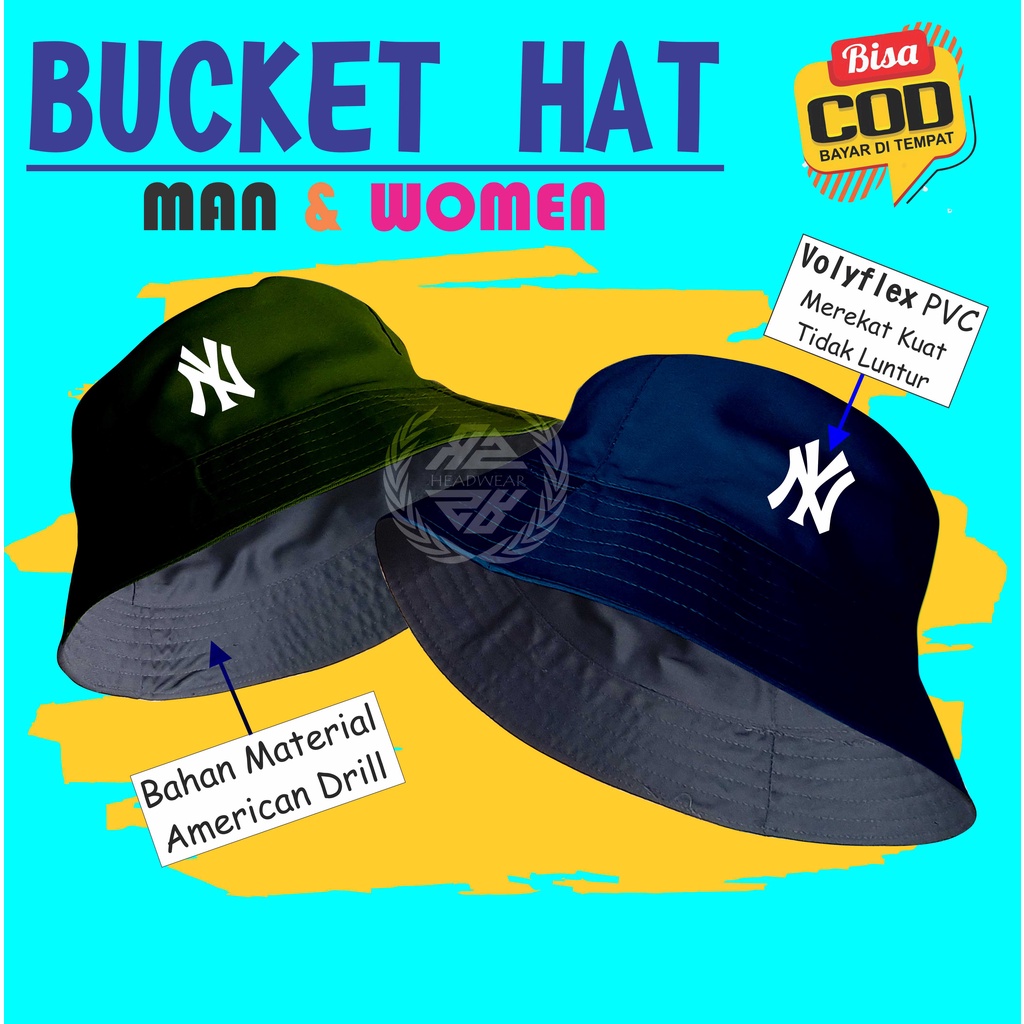 Topi Bucket Wanita Pria Dewasa Bisa Bolak Balik 2 Warna Motif Ny