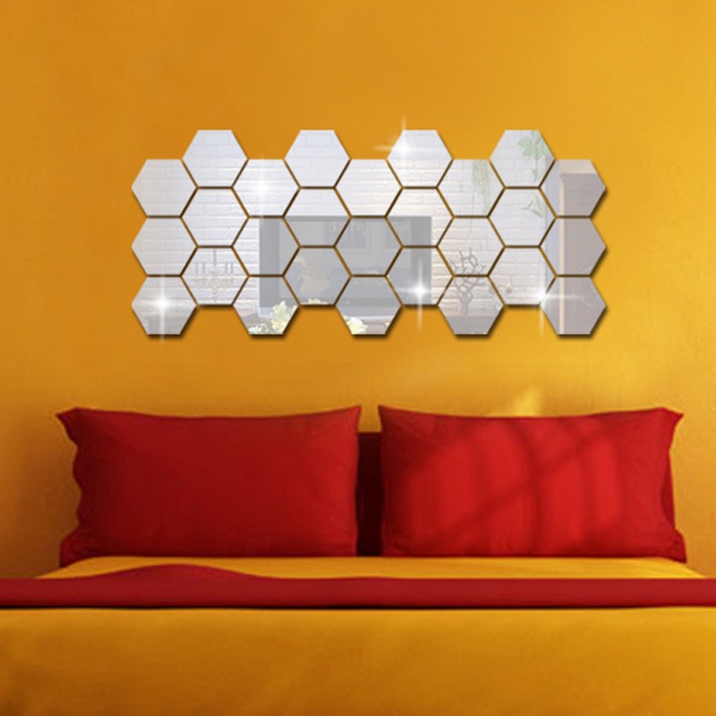 1Pcs 3D Hexagon Acrylic Mirror Wall Stickers DIY Art Wall Decor Stickers Home Decor Living Room Mirrored Decorative Sticker