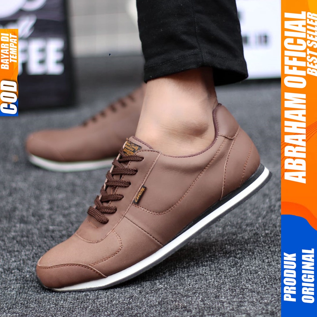 Sepatu Kulit Asli Sneakers Hitam Kerja Santai Pria Abraham Morley