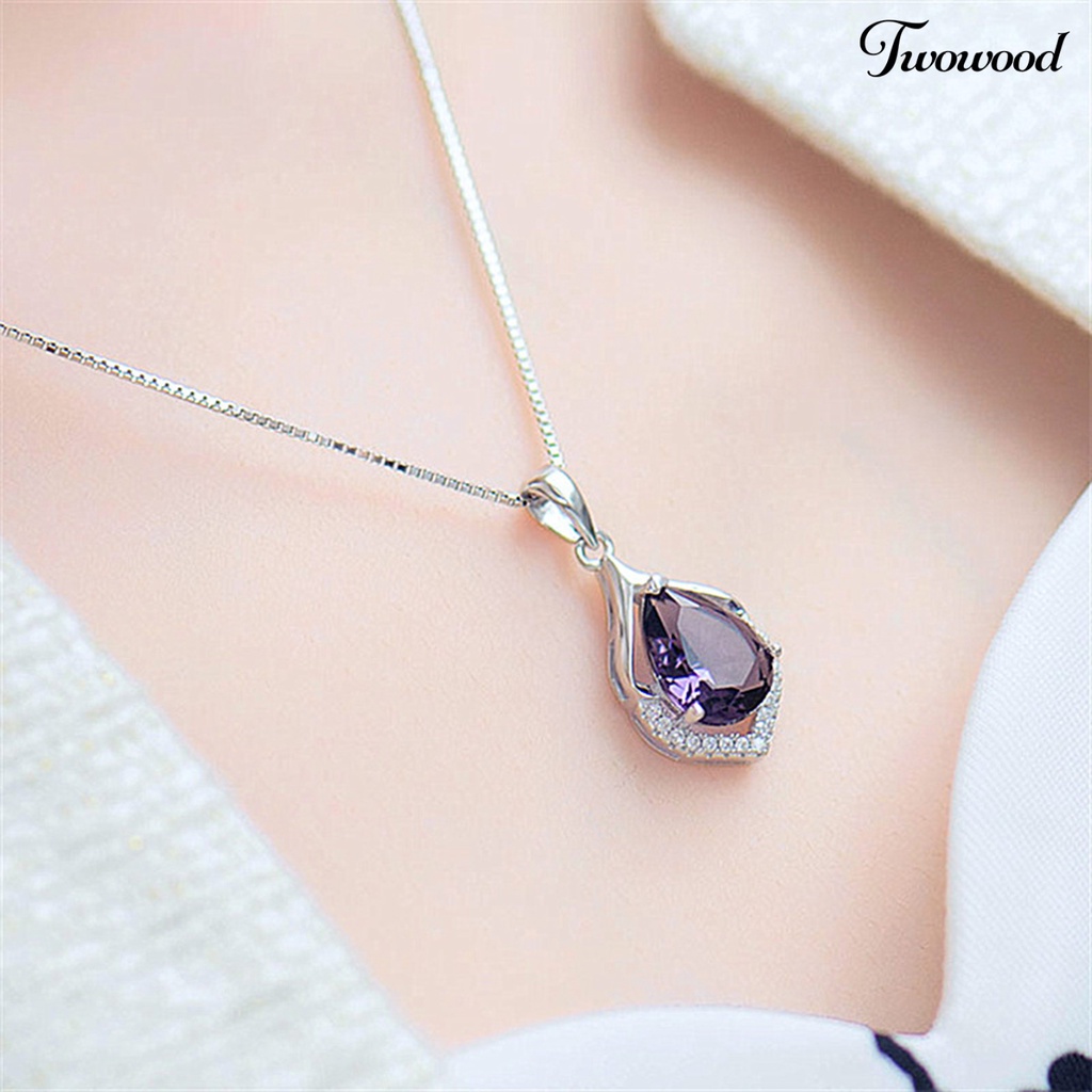 Twowood Purple Faux Crystal Women Necklace Hollow Alloy Shining Luxury Sweater Necklace Jewelry Accessories