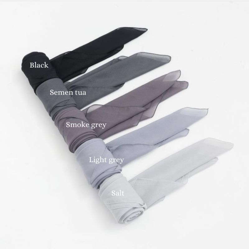 Hijab Pollycoton Hijab Square ( Salt, Light grey, Smoke grey, Semen tua, Black )