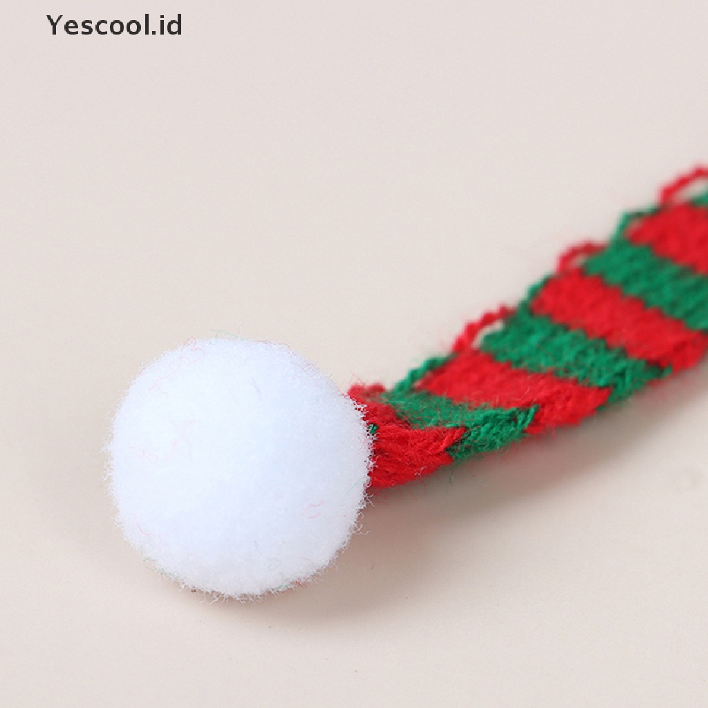 (Yescool) 2pcs / Set Topi Kupluk + Syal Mini Tema Natal Untuk Aksesoris Boneka