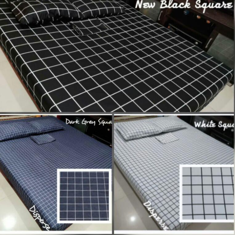 Miliki Sekarang.. Sprei Estetik / Seprei Kota Grey Abu/ Seprai Kotak Hitam LIJ