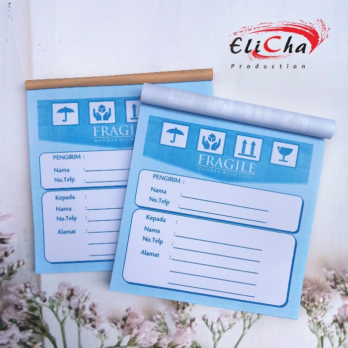

Label pengiriman online fragile olshop kecil biru