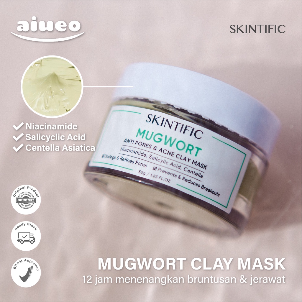 {SALE} SKINTIFIC Mugwort Mask Anti Pores Acne Clay Mask 55g Pore Clarifying Mud Mask Wash Off Pack Masker Wajah Facial Mask