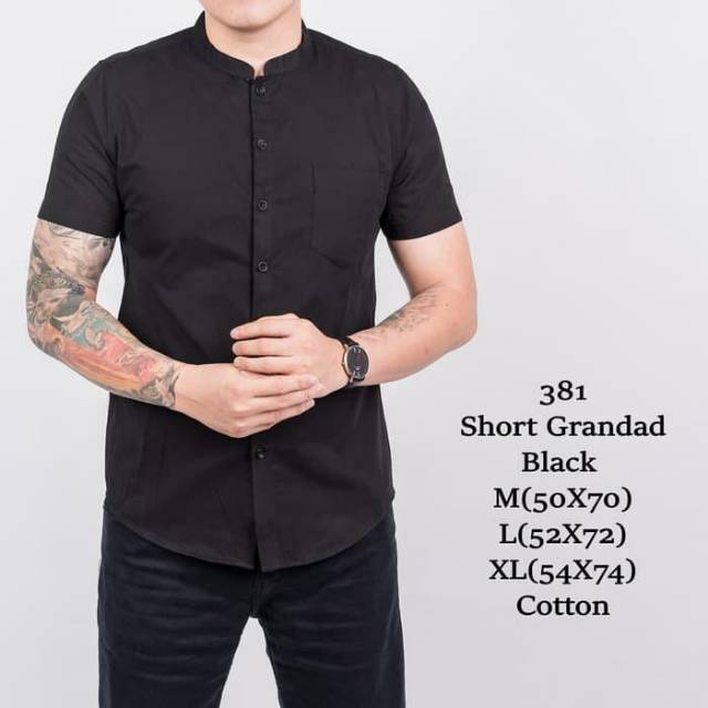 YB KEMEJA KATUN LENGAN PENDEK MOTIF POLOS SLIM FIT PRIA COTTON POPLIN SHORT SLEEVE BLACK GRANDAD