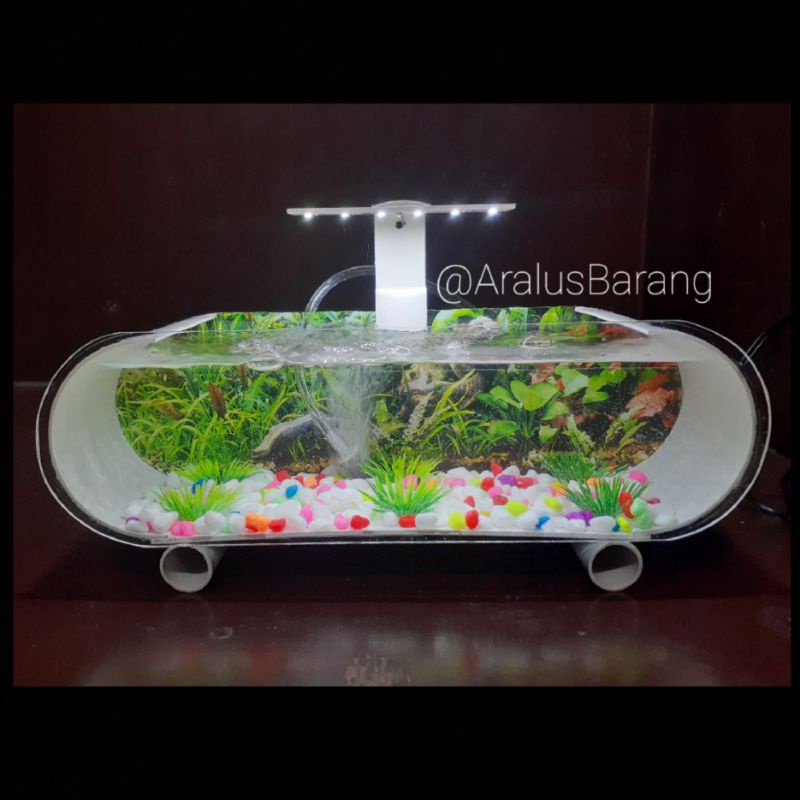 Aquarium Mini Fullset Dengan Lampu LED / Aquarium Akrilik / Aquarium Ikan Cupang