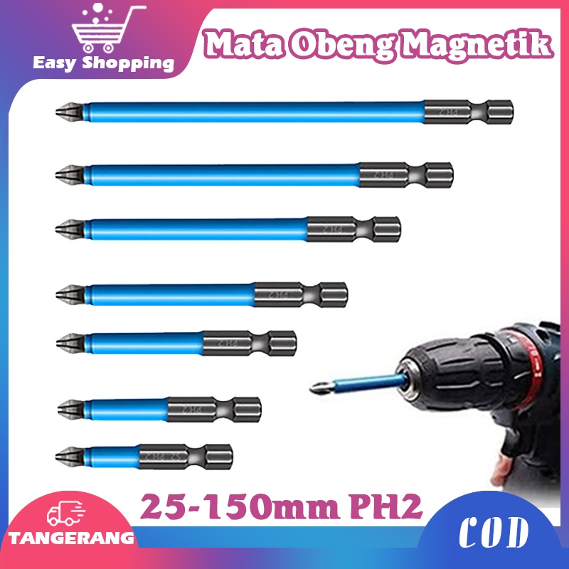 7PCS Mata bor Obeng Magnetic PH2 anti slip 25-125mm Mata Obeng Hex Shank Ph2 Magnetik Untuk Alat Pertukangan