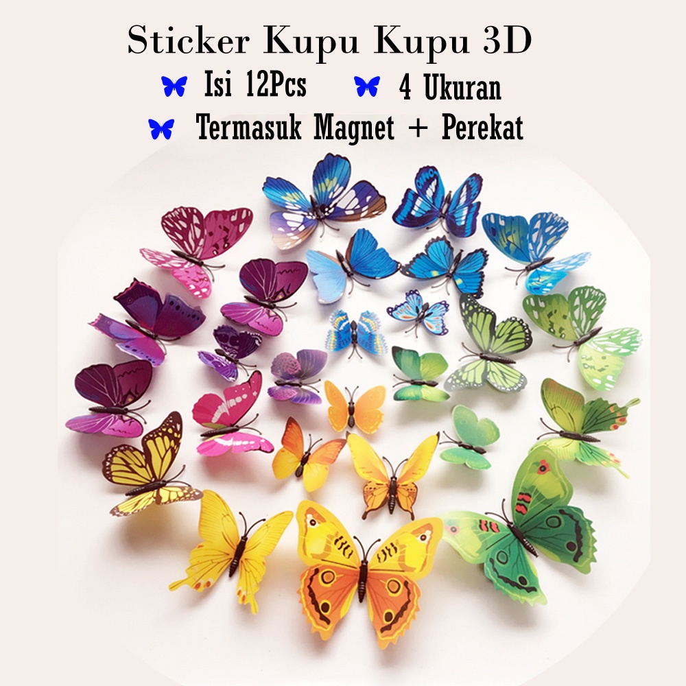 BIMBIM Stiker Dinding 3D Motif Kupu - Kupu / Wall Sticker 12pcs Butterfly