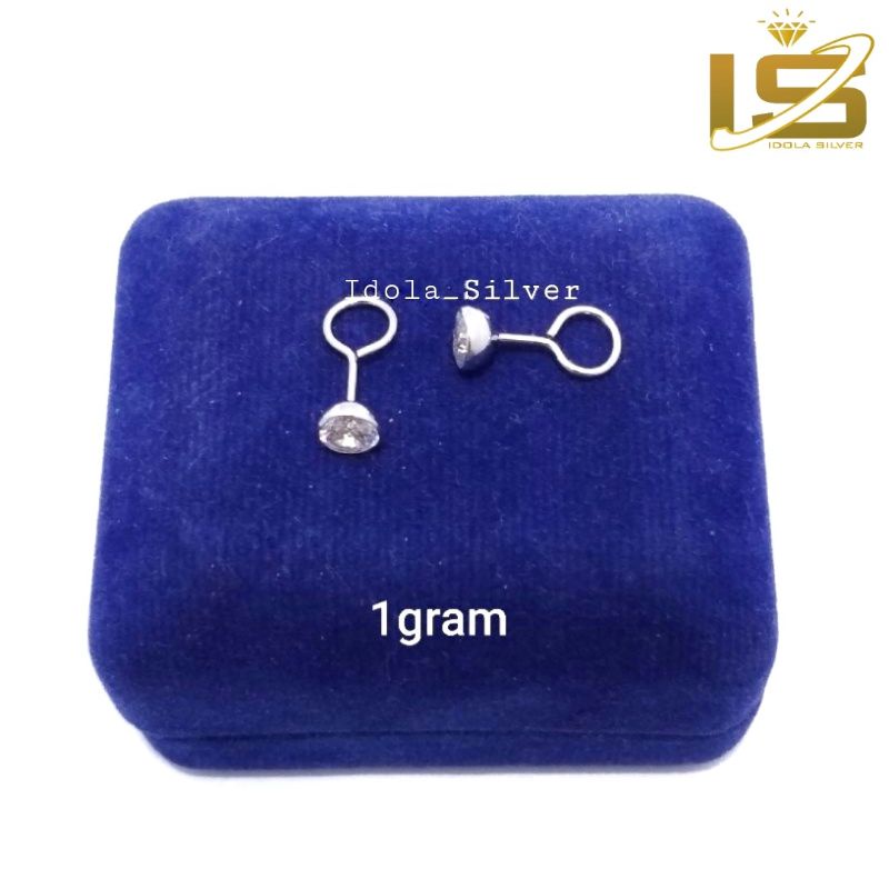 ANTING PERAK ASLI SILVER 925 LAPIS EMAS PUTIH MODEL TOGE PERMATA PUTIH - PERHIASAN PERAK ASLI