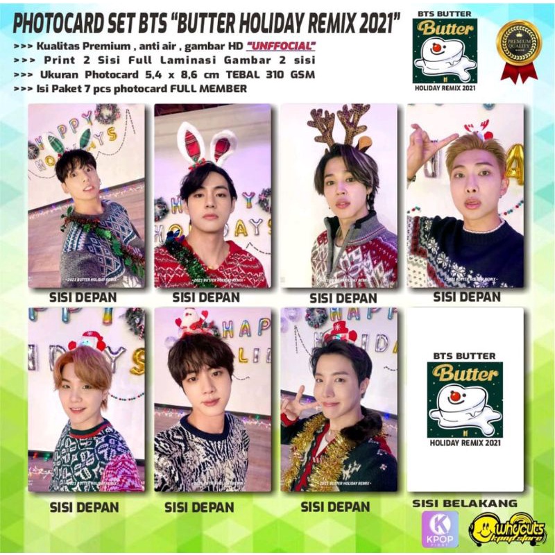 PHOTOCARD FULL SET KPOP PREMIUM BTS // BUTTER HOLIDAY REMIX 2021 // PRINT 2 SISI FULL LAMINASI