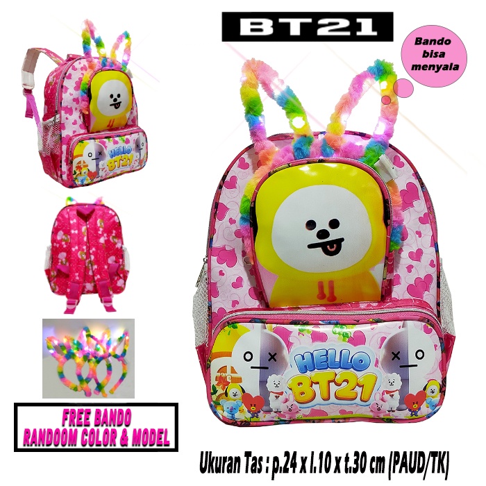 TAS RANSEL Anak Perempuan Mini PAUD / TK karakter BT21 FREE BANDO LAMPU !!!  tas sekolah / tas ranse