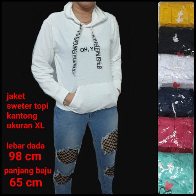 Meygrosir Jaket sweter topi kantong dewasa XL OH YES pjg