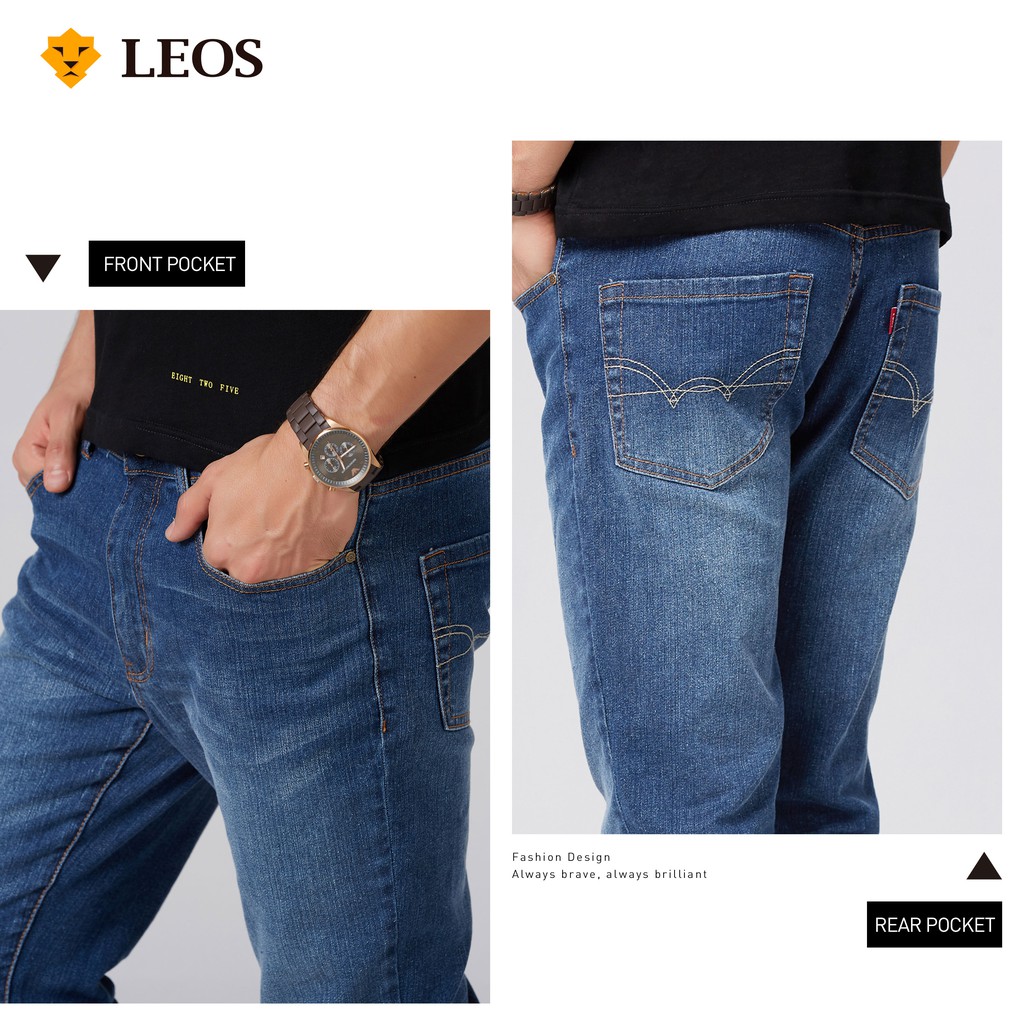 LEOS Celana  Jeans  Regular  Fit  Pria  COD Medium Blue 