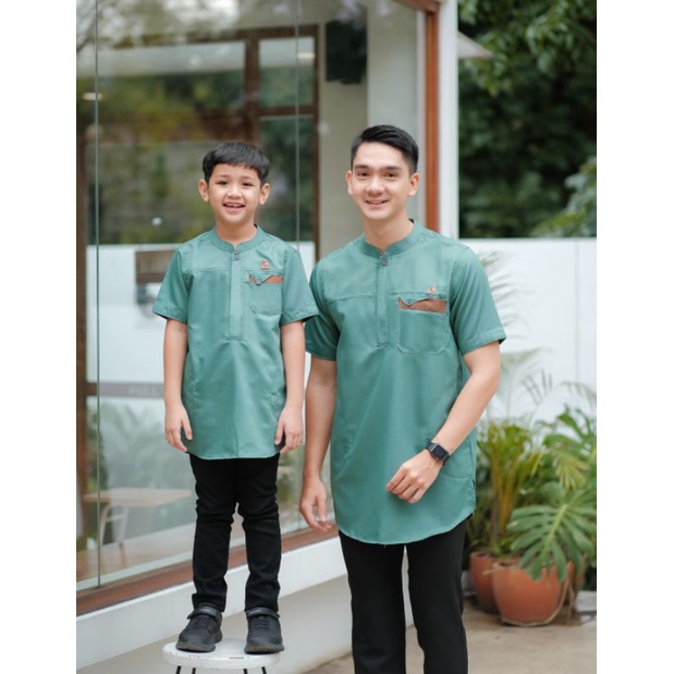 LUTHFI KURTA COUPLE WARNA HIJAU MINT/BAJU KOKO COUPLE /BAJU KOKO ANAK USIA 4TH SAMPAI 12 TH/BAJU KOK