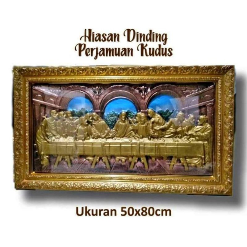 Dekorasi hiasa dinding Perjamuan kudus aluminium foil timbul