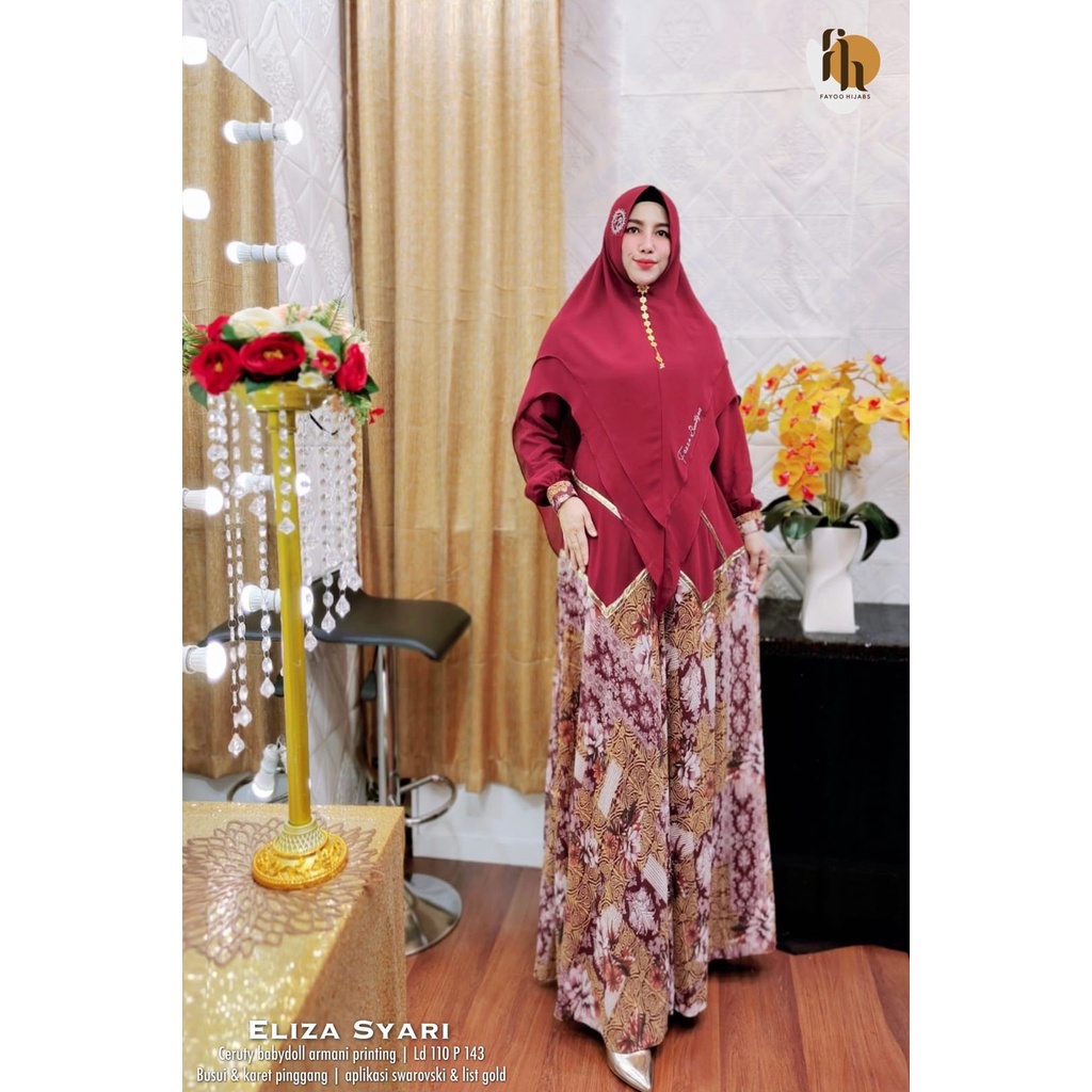 ELIZA SYAR"I  SERIES BRAND FAZA BUTIK LD.110CM PJ.143CM BAHAN CERUTY BABYDOLL ARMANY PRINTING BUSUI 
