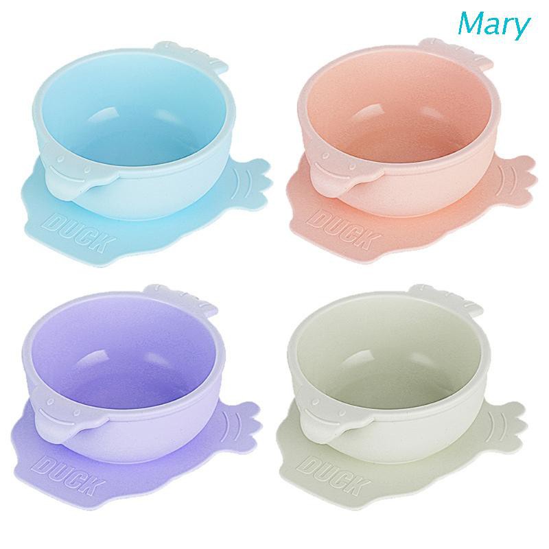 Mary Set Mangkok + Sendok Bahan Silikon Anti Slip Untuk Bayi Belajar Makan