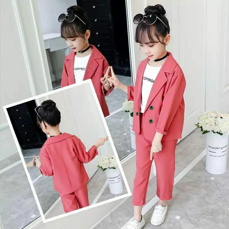 KD ST CACA KS baju anak perempuan set 3in1 baju blazer anak umur 3 4 5 tahun setelan anak cewek lucu