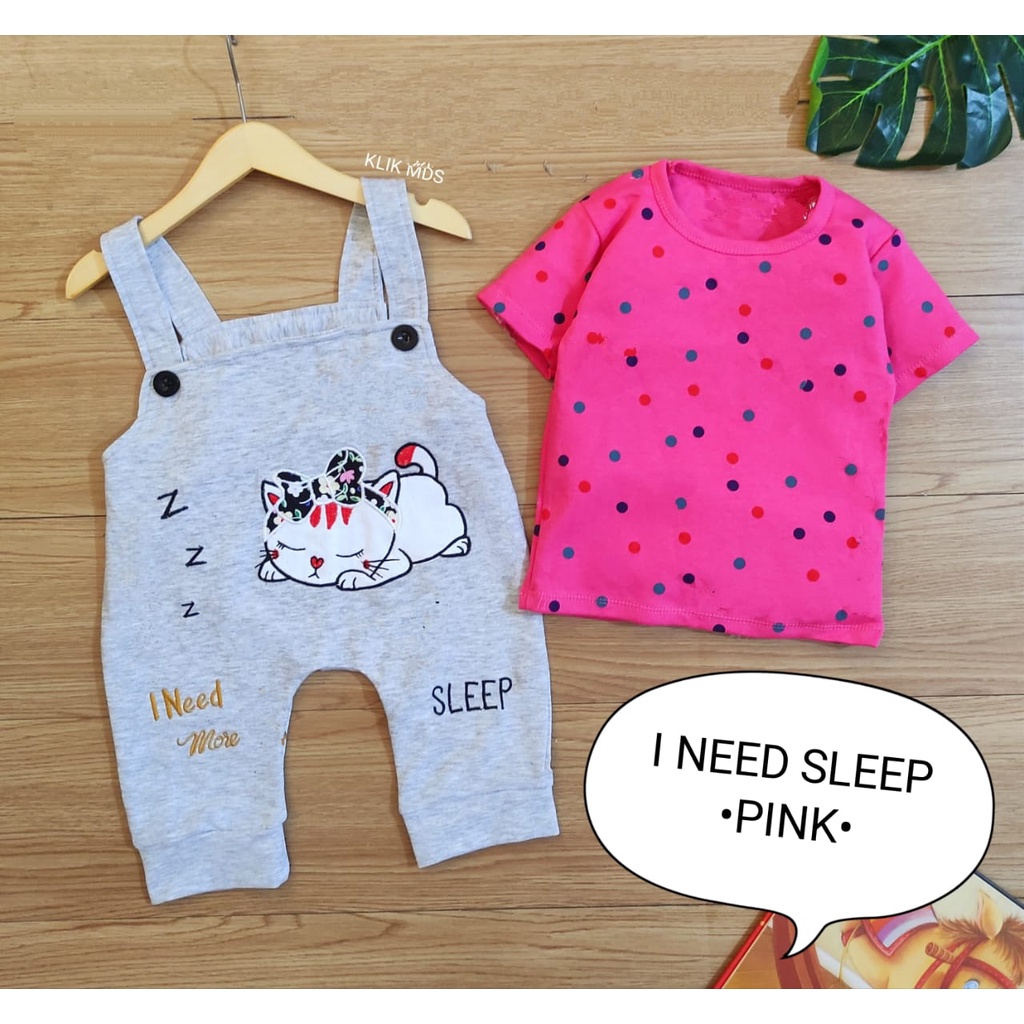 Overall Anak Bayi Laki- Laki Perempuan / Baju Kodok Bayi Cowok Cewek Bahan Kaos Motif I Need Sleep