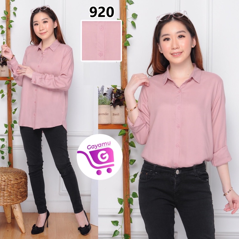 KEMEJA WANITA CASUAL LENGAN PANJANG LD 104CM-Dusty Pink