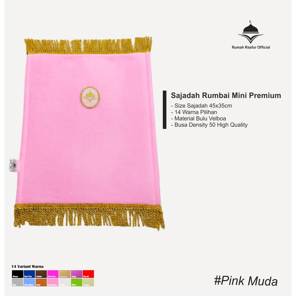 SAJADAH MUKA SIZE S /SAJADAH ANAK BULU RUMBAI BONUS TASBIH-PINK MUDA