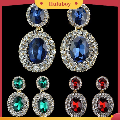 Hu Hu Hu Hu Hu Alat Bantu Pasang Kacamata♡ Anting Tusuk Gantung Bentuk Oval Geometri Hias Berlian Imitasi Gaya Vintagemewah Untuk Wanita