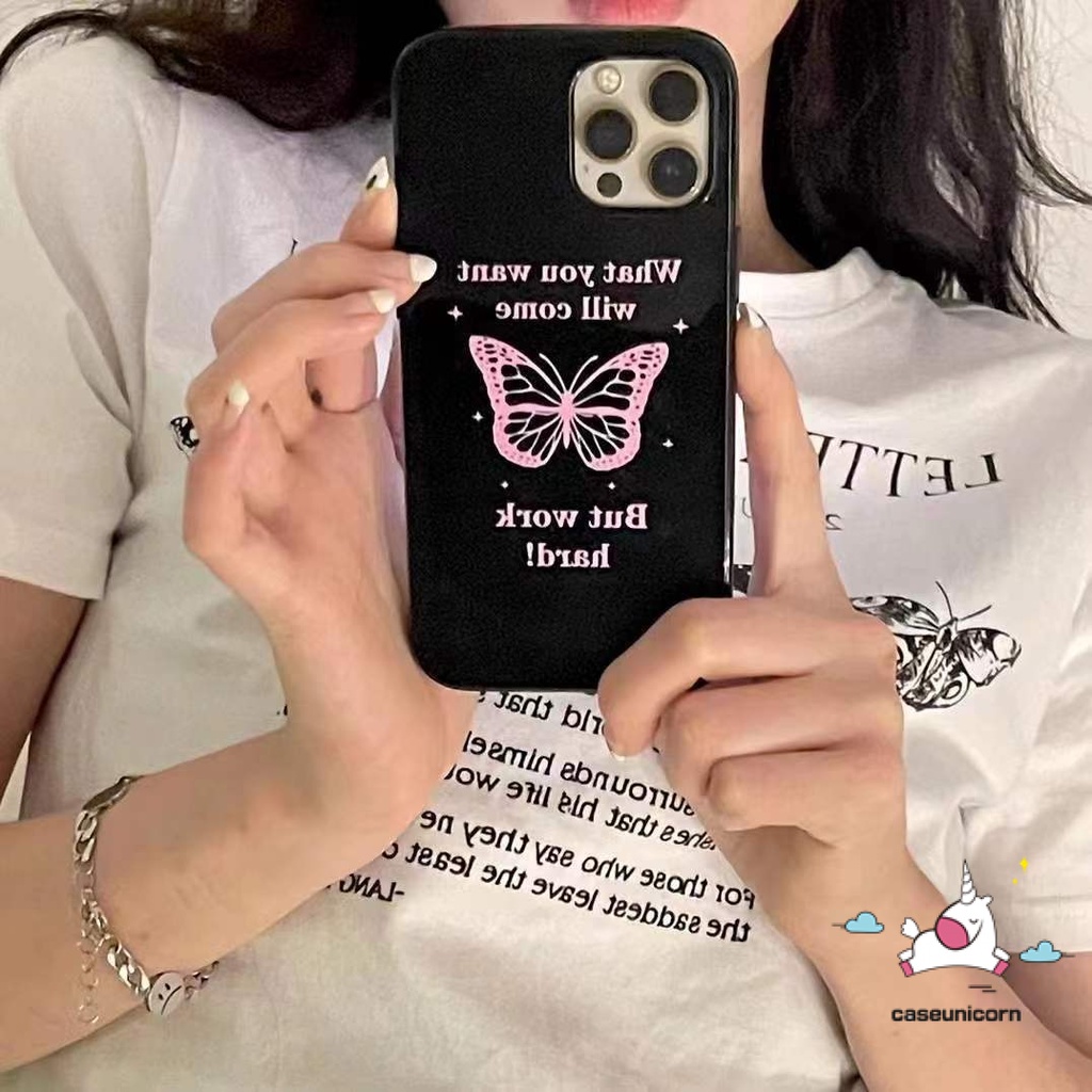 Soft Case Tpu Motif Kupu-Kupu Pink Untuk IPhone 13 11 12 Pro Max 7Plus 8Plus XR 7 8 X XS Max SE 2020