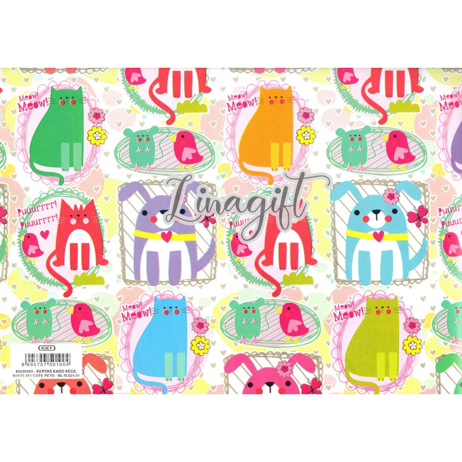 ( 5 Lembar ) FACE OF ANIMALS KIKY - KERTAS KADO - GIFT WRAPPING PAPER - DINOSAURUS / CAT / SAFARI / LION / CIRCUS / CUTE / ANAK / BIRTHDAY / ULANG TAHUN MOTIF