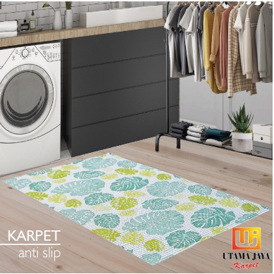 Keset kamar mandi Hijau Daun 65X100 Busa PVC Kamar Mandi / Anti Slip / Keset Pintu / KESET DAPUR