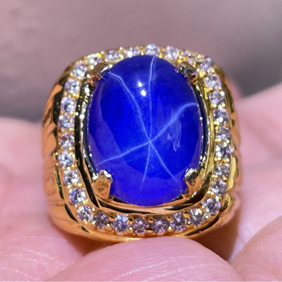 CINCIN BATU NATURAL ALPAKA BLUE STAR SAFIR SUPER SIZE KANTORAN