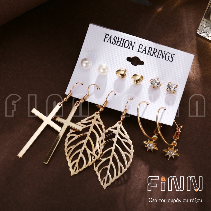 [COD] 6 Pcs Set Anting Hoop Aksen Daun Rumbai Gaya Korea Tusuk Wanita