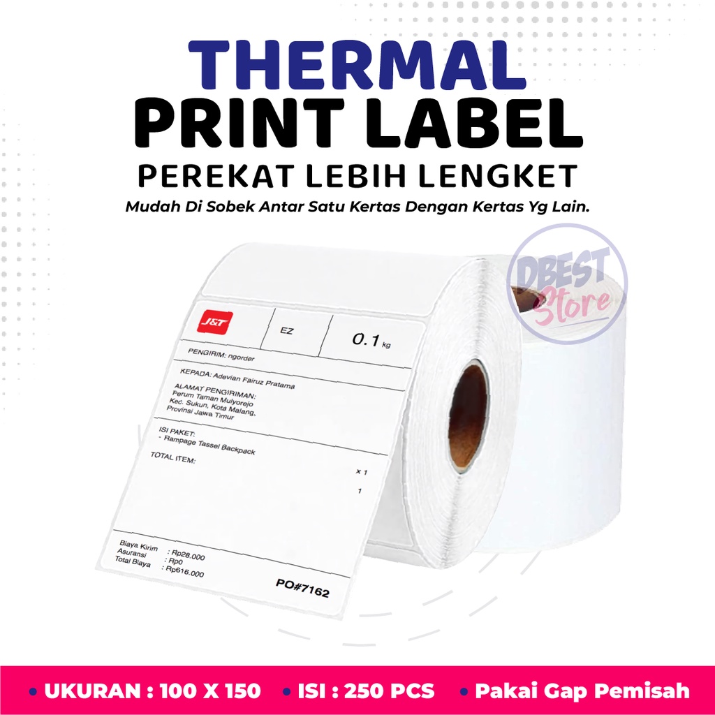 LABEL THERMAL STICKER RESI BON BARCODE 100X150 ISI 250 PCS