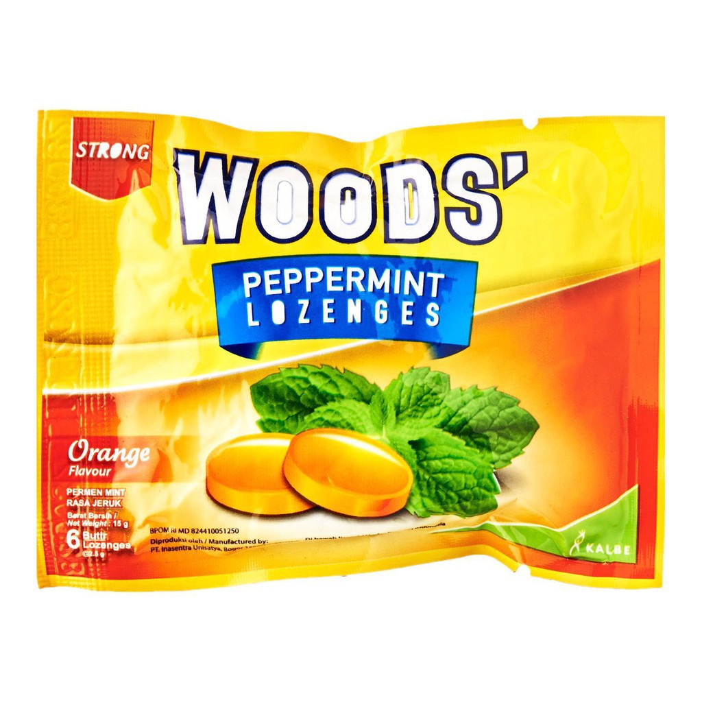 WOODS LOZENGES CHERRY &amp; ORANGE ORIGINAL Peppermint Sachet Isi 6 Butir Permen