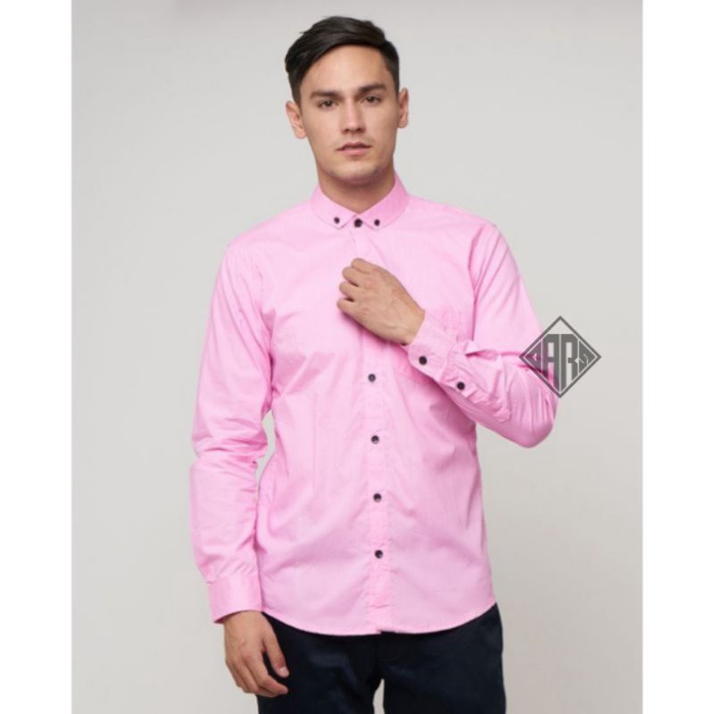 Oars.ID kemeja pink softpink ping polos pria lengan pendek dan panjang - kemeja murah - pakaian warna pink - pakaian pria