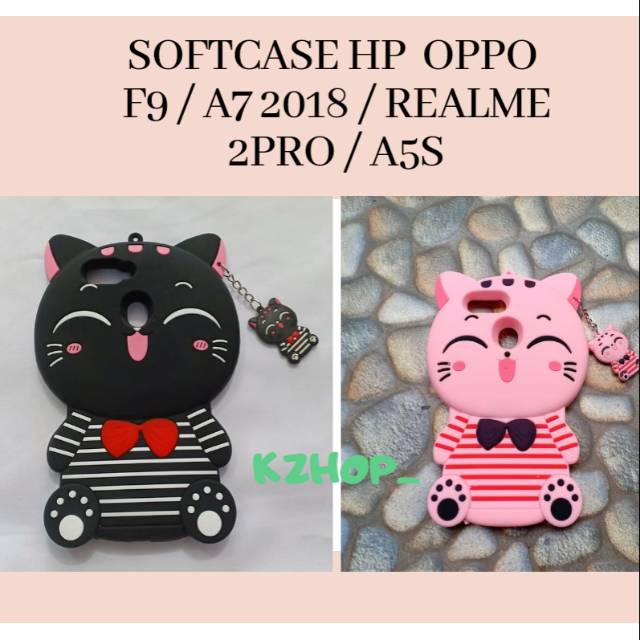 Softcase Oppo F9 / A7 / Realme 2Pro / A5s  Casing Cover Silikon 3D case Karakter Kucing Lucu