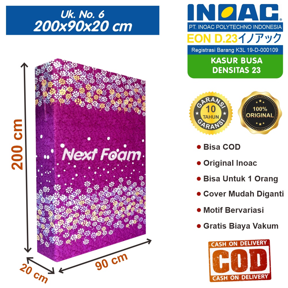 Kasur Busa Inoac Ukuran No 6 200x90x20 cm Tebal 20 cm EON D23 ORIGINAL INOAC Garansi 10 Tahun Asli