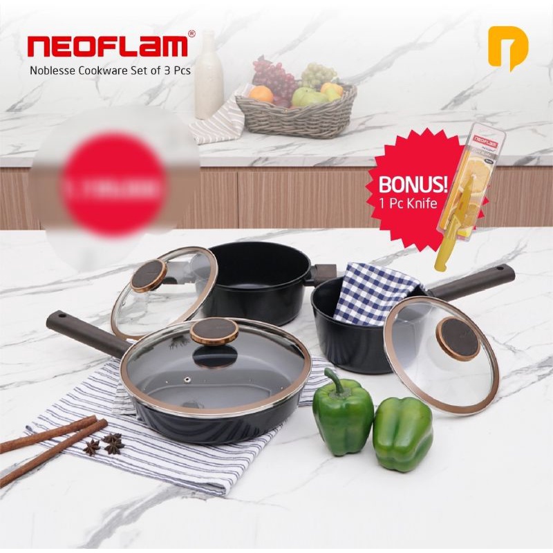 Neoflam Noblesse Cookware Set of 3 Pcs Bonus Knife Neoflam