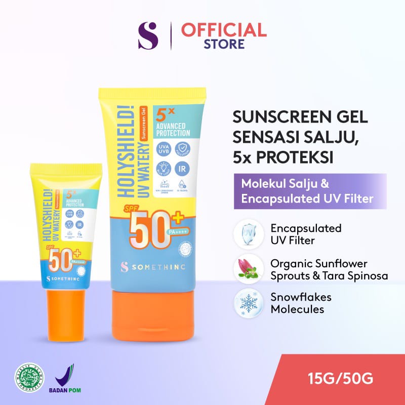 SOMETHINC Holyshield! UV Watery Sunscreen Gel SPF 50+ PA++++ Sensasi Salju Sunblock Sunblok Wajah Muka Tabir Surya Perawatan Perlindungan Matahari Siang