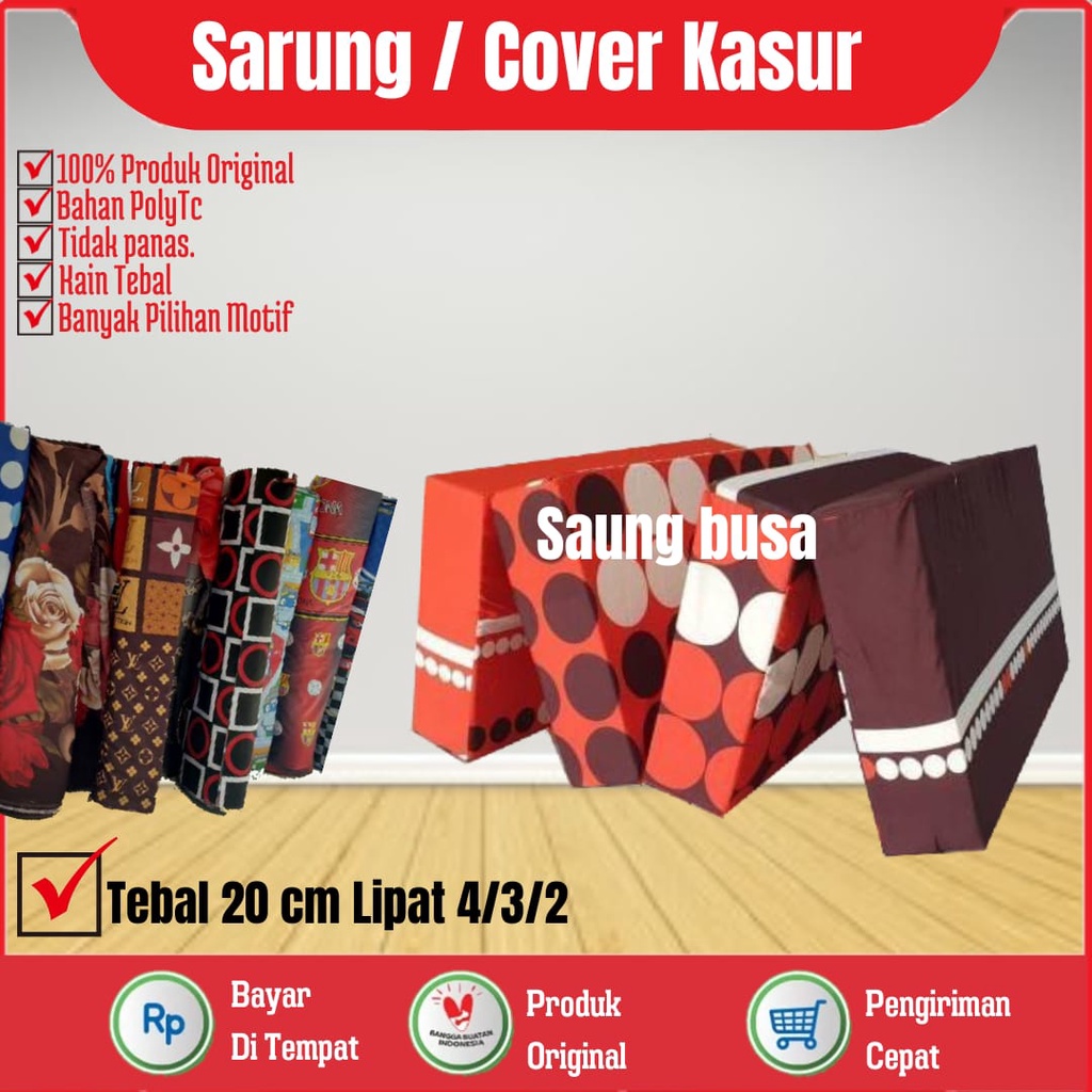 Sarung Kasur Lipat 4,3,2 Tebal 20 Cm / cover kasur Lipat inoac No 1,2,3,4 Single / Sprei Resleting