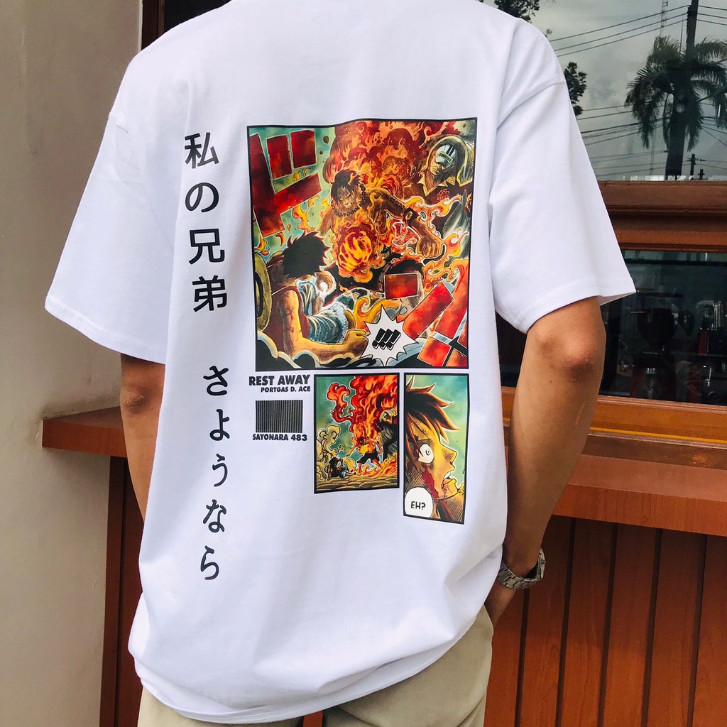 Tshirt Asce Luffy Marineford White Anime Manga One Piece