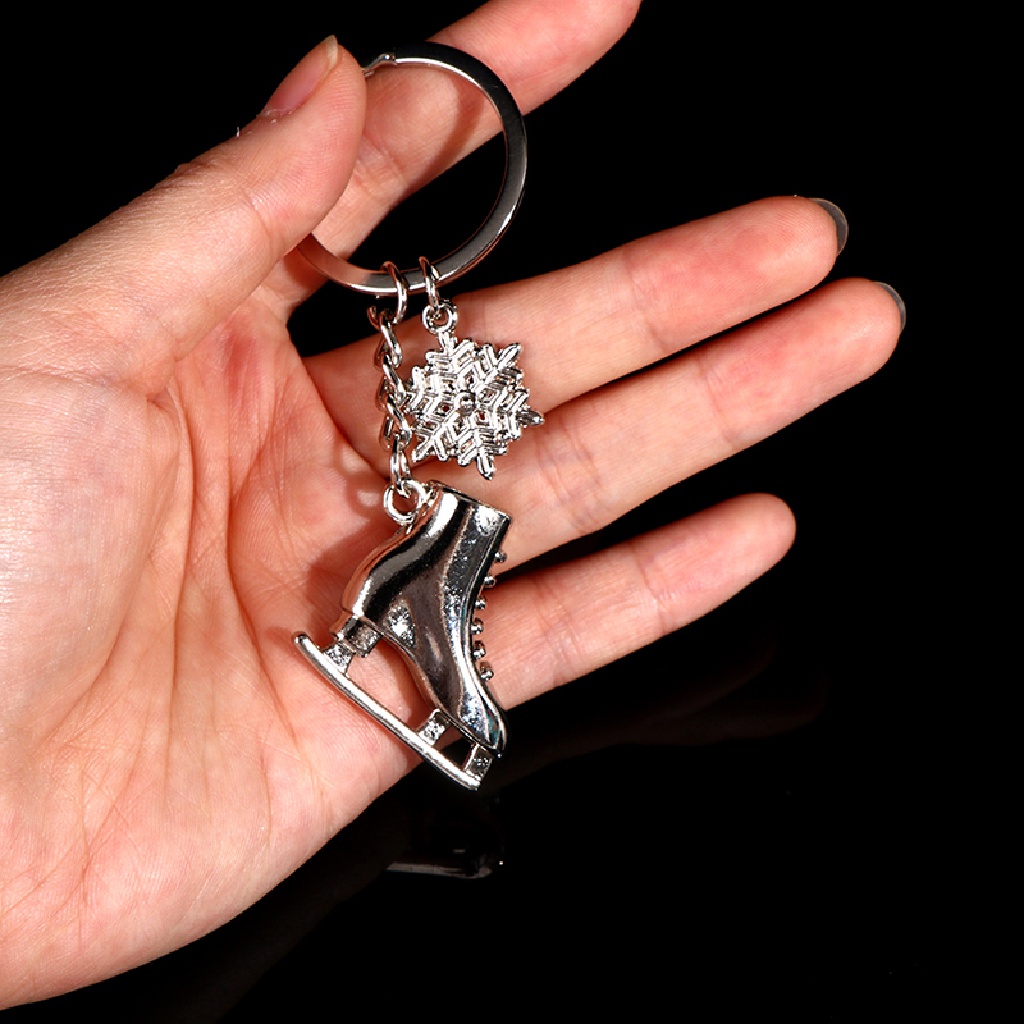 Mornin Warna Silver Ice Skates Snowflake Pendant Key Ring Skating Gantungan Kunci Keychain id